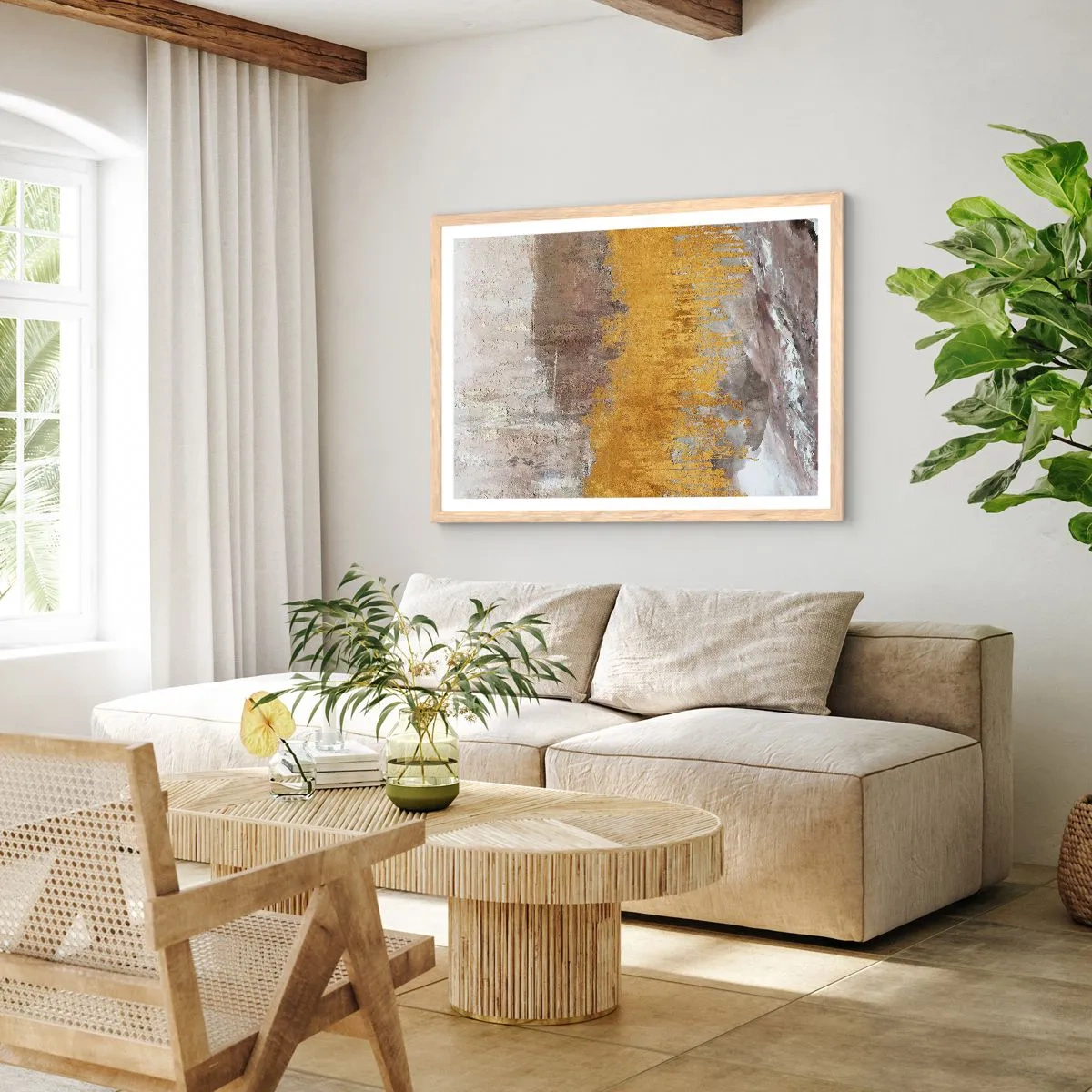 Póster en marco roble claro - Una ráfaga dorada - 91x61 cm