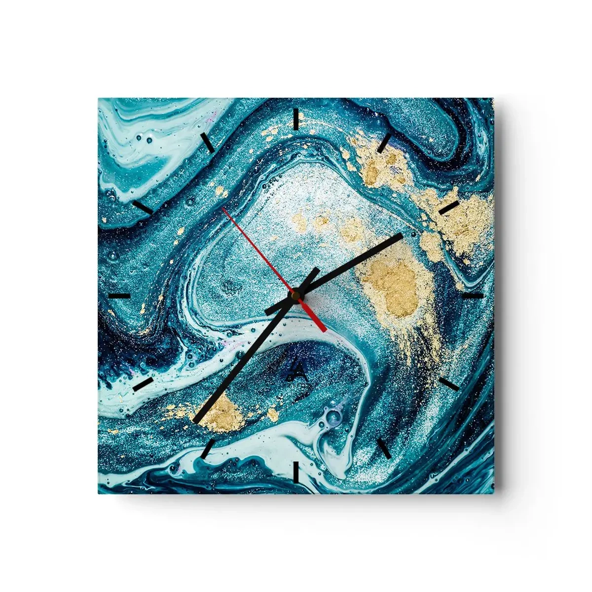 Reloj de pared - Reloj de vidrio - Una composición abstracta de ondas y acentos dorados. - 30x30cm - Vórtice azul - Decoración de pared moderna para salón y dormitorio ARTTOR