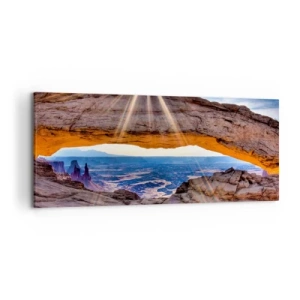 Cuadro sobre lienzo - Impresión de Imagen - Arco de roca con vistas al cañón al amanecer. - 120x50cm - A través de la puerta de la roca - Decoración de pared moderna para salón y dormitorio ARTTOR