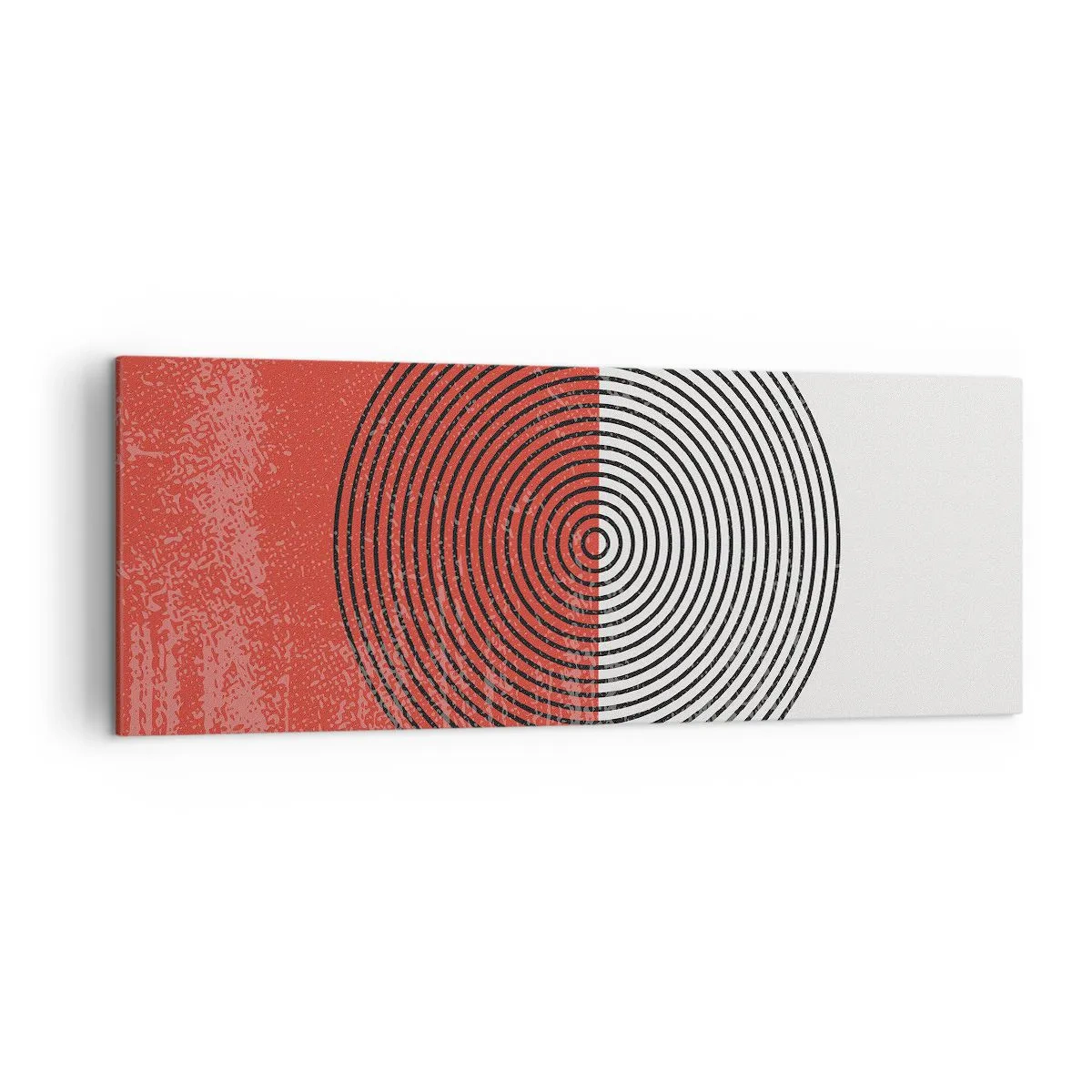 Cuadro sobre lienzo - Impresión de Imagen - Patrón geométrico con círculos concéntricos sobre un fondo rojo y blanco. - 140x50cm - En el corazón de la misma - Decoración de pared moderna para salón y dormitorio ARTTOR