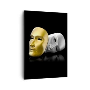 Cuadro sobre lienzo - Impresión de Imagen - Máscara de oro y plata sobre fondo negro. - 50x70cm - La vida es un teatro - Decoración de pared moderna para salón y dormitorio ARTTOR