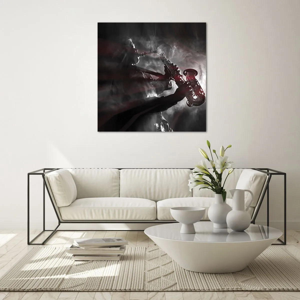 Cuadro sobre vidrio - Impresiones sobre Vidrio - En el vapor del jazz - 30x30 cm