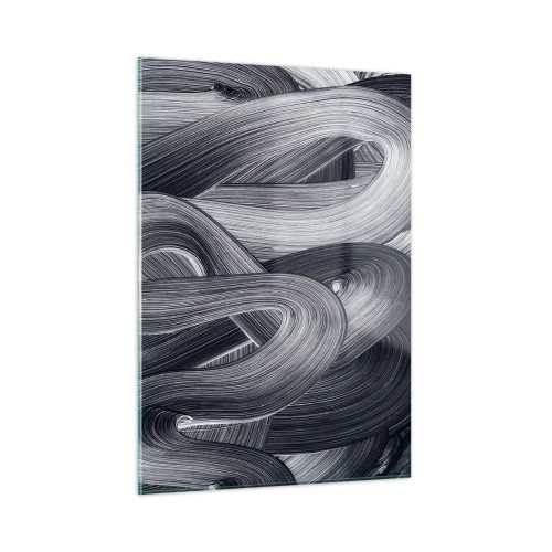 Cuadro sobre vidrio - Impresiones sobre Vidrio - Pinceladas abstractas en tonos negros y grises - 50x70cm - La fluidez de la realidad - Decoración de pared moderna para salón y dormitorio ARTTOR