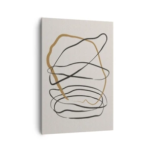 Cuadro sobre lienzo - Impresión de Imagen - Líneas artísticas en negro y dorado sobre un fondo claro. - 70x100cm - Composición: danza lineal - Decoración de pared moderna para salón y dormitorio ARTTOR