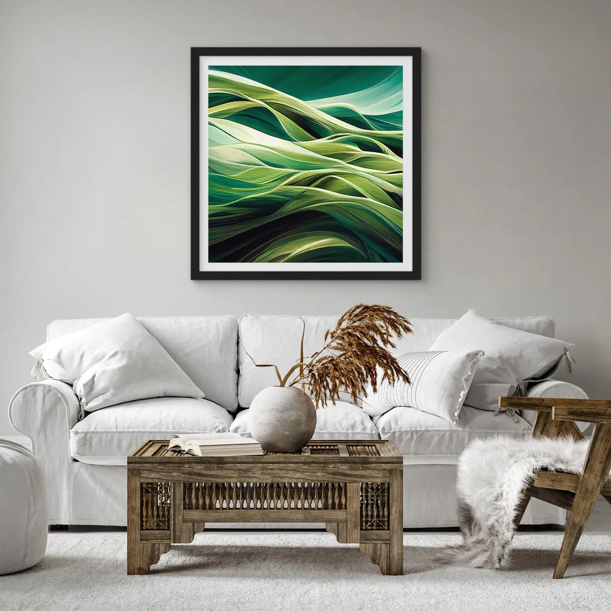 Póster en marco negro - Un juego abstracto de color verde - 30x30 cm