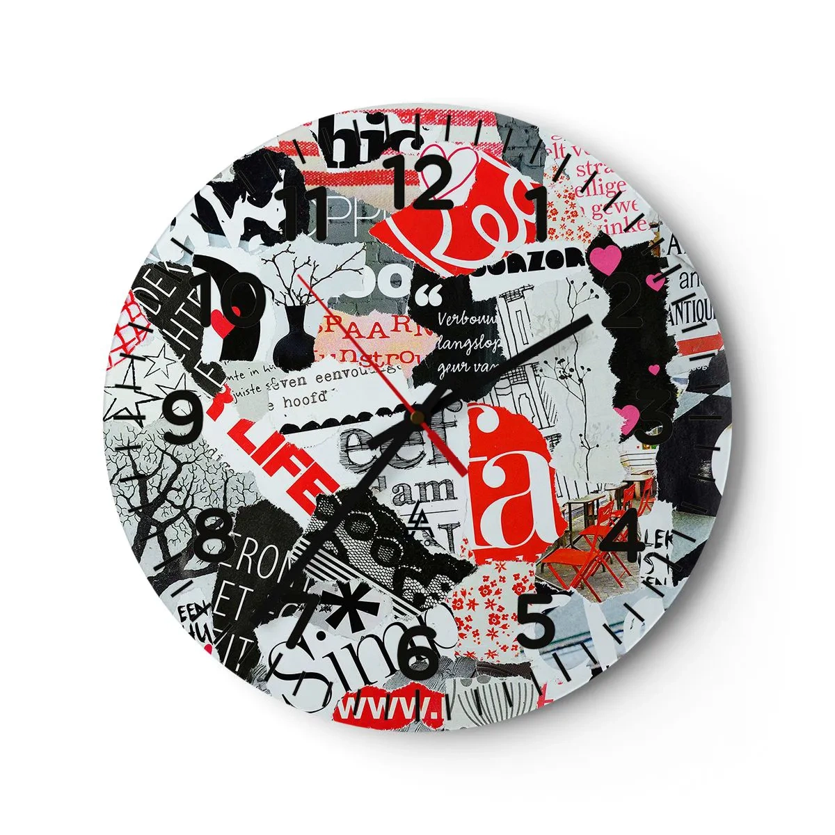 Reloj de pared - Reloj de vidrio - Collage hipster - 40x40 cm