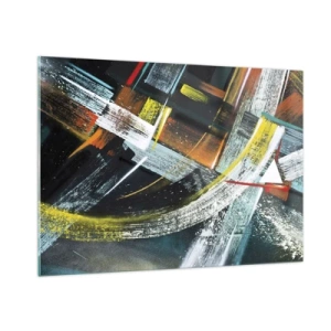 Cuadro sobre vidrio - Impresiones sobre Vidrio - Abstracción dinámica con pinceladas coloridas - 100x70cm - La energía del movimiento - Decoración de pared moderna para salón y dormitorio ARTTOR