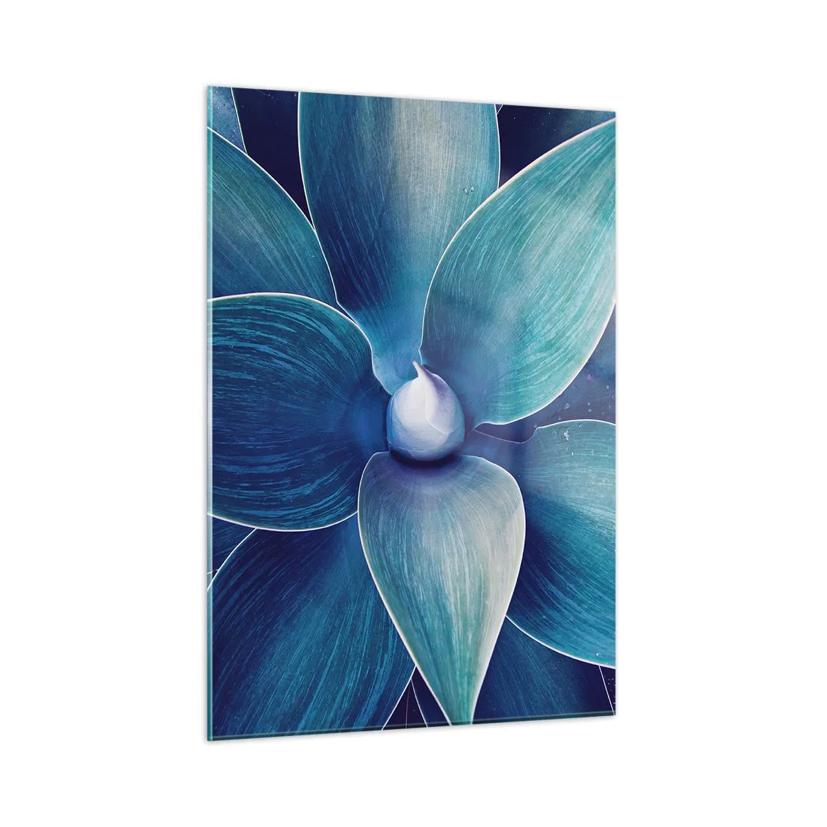 Cuadro sobre vidrio - Impresiones sobre Vidrio - Fotografía macro de una planta en tonos azules. - 50x70cm - Azul del cielo - Decoración de pared moderna para salón y dormitorio ARTTOR