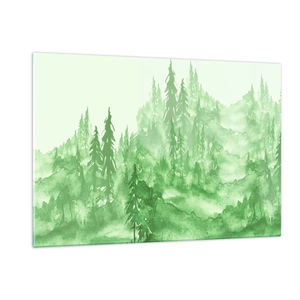 Cuadro sobre vidrio - Impresiones sobre Vidrio - Bosque verde en estilo acuarela - 120x80cm - Difuminado con niebla verde - Decoración de pared moderna para salón y dormitorio ARTTOR