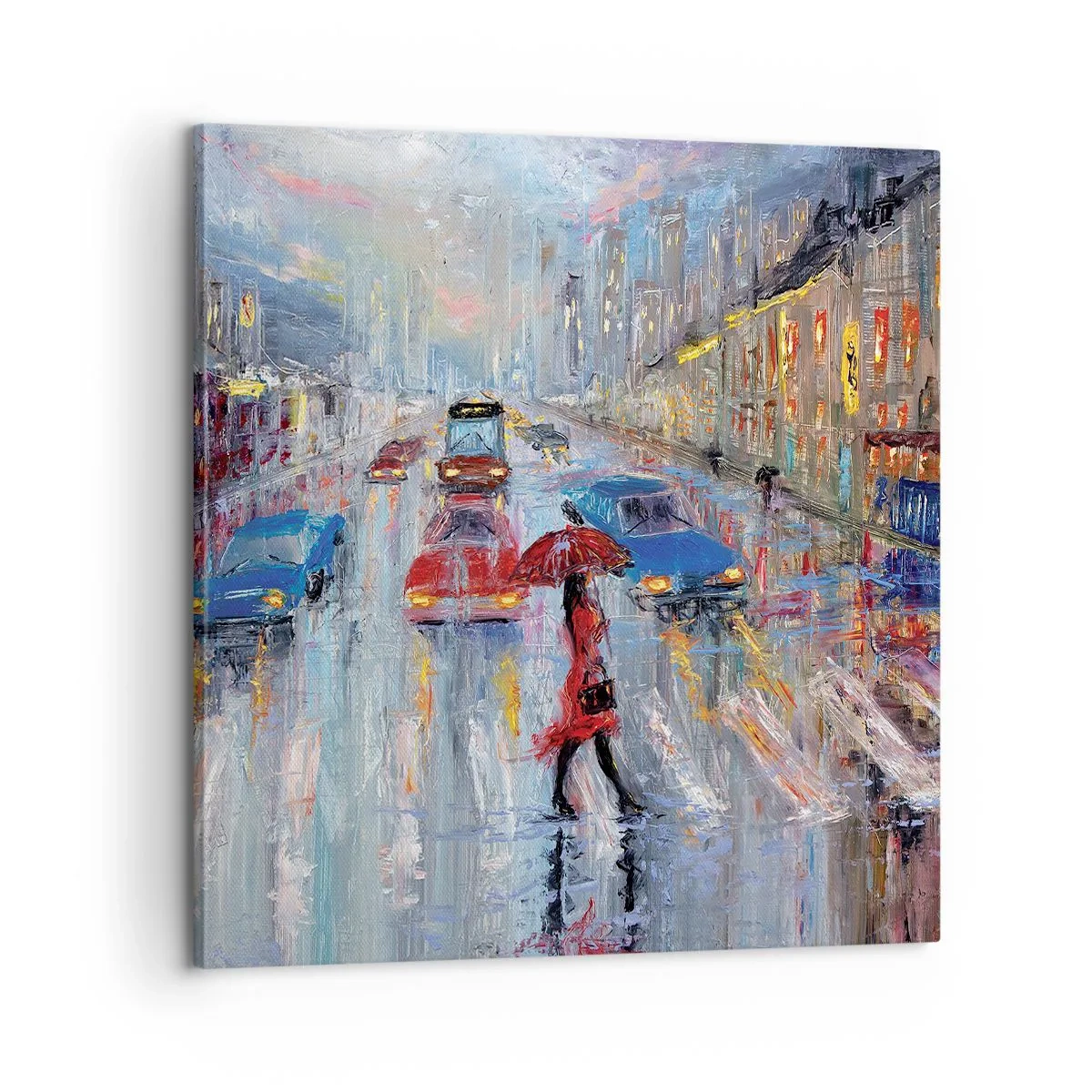 Cuadro sobre lienzo - Impresión de Imagen - Una tarde de lluvia en la ciudad - 60x60 cm