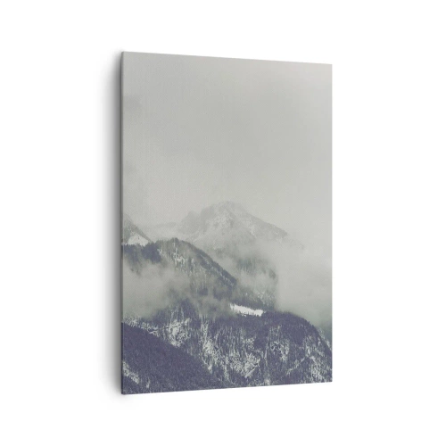 Cuadro sobre lienzo - Impresión de Imagen - Un valle de montaña envuelto en niebla en tonos grises. - 70x100cm - Valle de la niebla - Decoración de pared moderna para salón y dormitorio ARTTOR