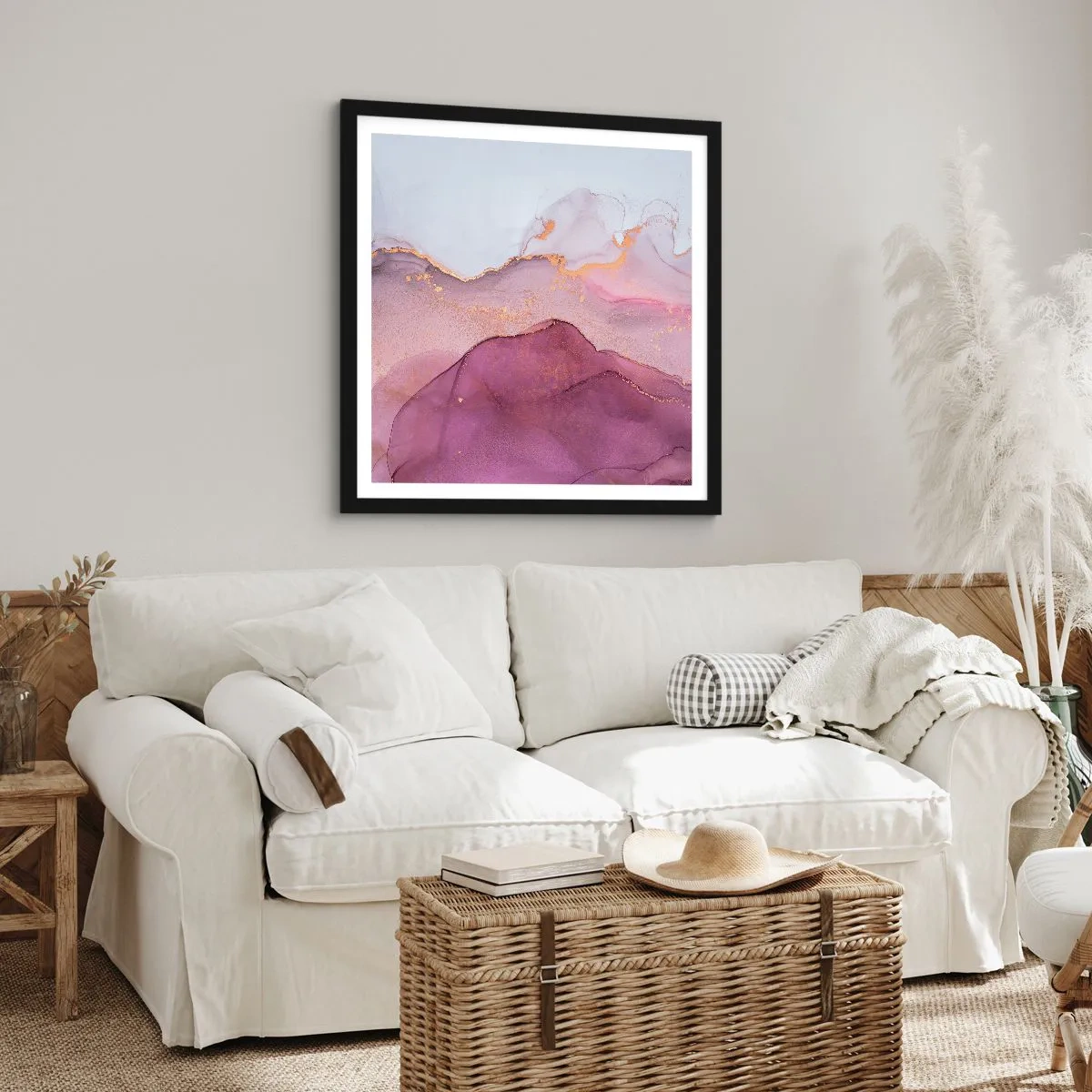 Póster en marco negro - Olas de lila y púrpura - 50x50 cm