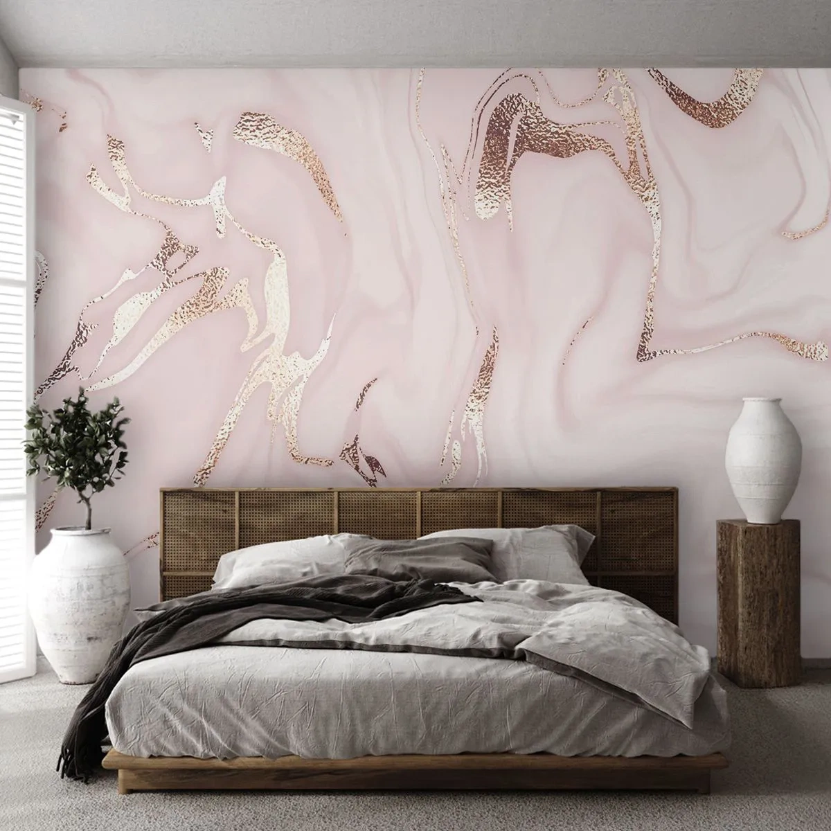 Fotomural Premium Sand - Mármol sutil en tonos rosa y dorado. - 100x70cm - En rosa - Decoración de pared moderna para salón y dormitorio ARTTOR