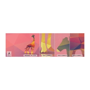Muestra de fotomural Premium Canvas - En los colores de la sabana - animales, Jirafa, Figura Geométrica - 100x30 cm