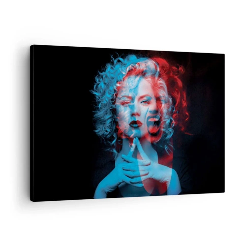 Cuadro sobre lienzo - Impresión de Imagen - Doble retrato de una mujer en rojo y azul - 70x50cm - Alter ego - Decoración de pared moderna para salón y dormitorio ARTTOR
