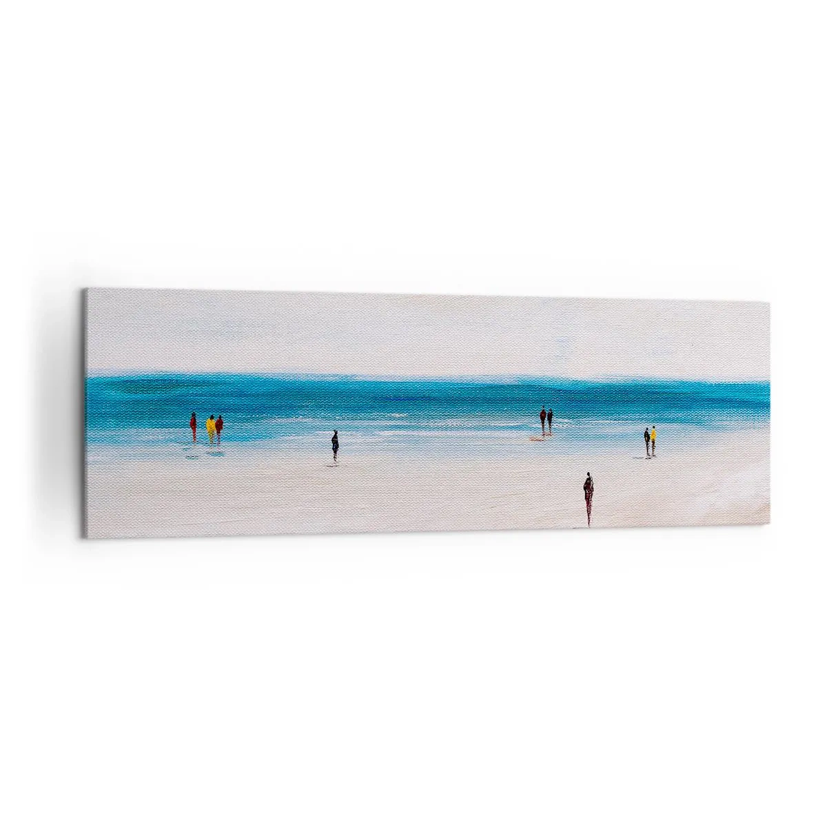 Cuadro sobre lienzo - Impresión de Imagen - Una playa con gente con el mar en calma como telón de fondo. - 160x50cm - Necesidad natural - Decoración de pared moderna para salón y dormitorio ARTTOR