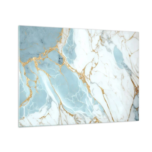 Cuadro sobre vidrio - Impresiones sobre Vidrio - Mármol abstracto en tonos azules y dorados. - 70x50cm - Riqueza en la piedra - Decoración de pared moderna para salón y dormitorio ARTTOR