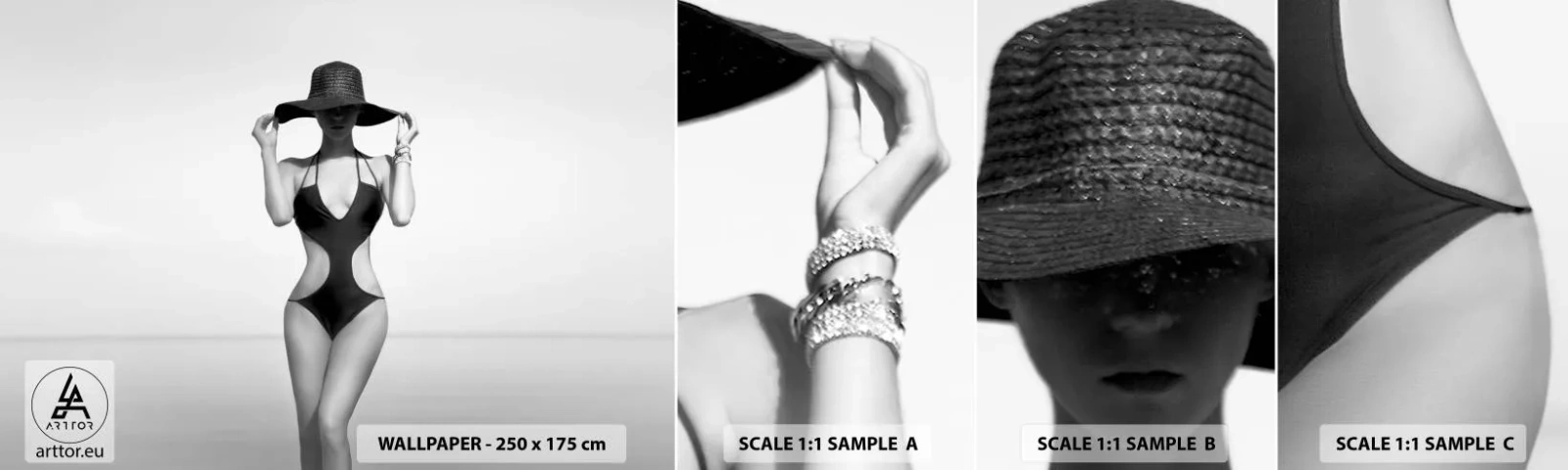 Muestra de fotomural autoadhesivo Deluxe Sticker - Mi nombre es Elegancia - Mujer, Playa, Moda - 100x30 cm