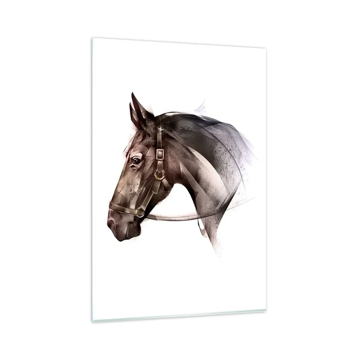 Cuadro sobre vidrio - Impresiones sobre Vidrio - Un perfil de caballo en una delicada forma artística sobre un fondo blanco. - 80x120cm - Elegancia - Decoración de pared moderna para salón y dormitorio ARTTOR