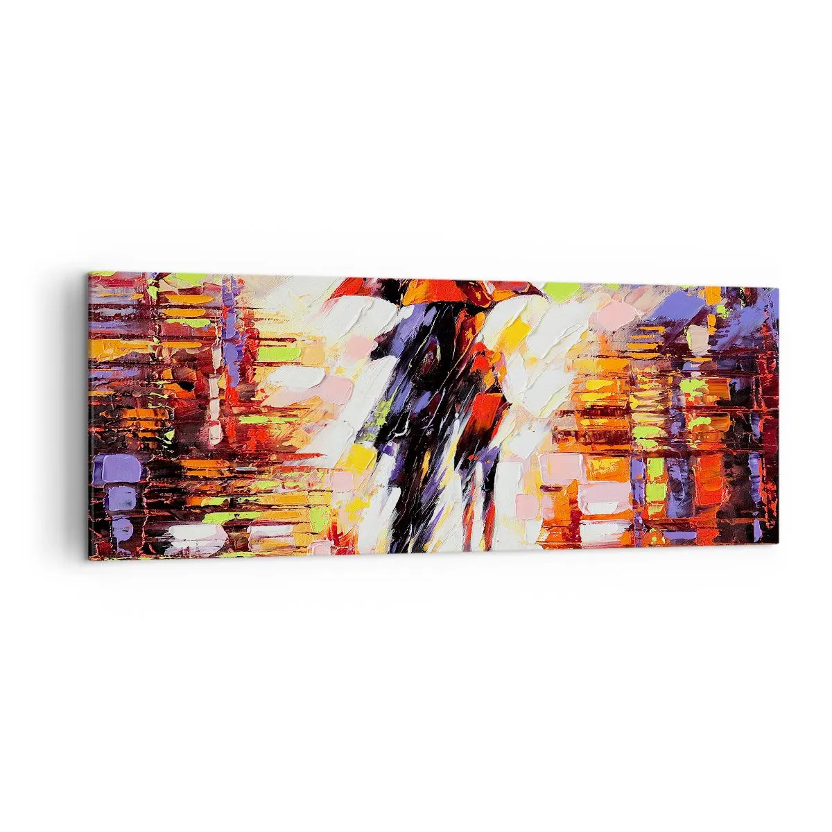 Cuadro sobre lienzo - Impresión de Imagen - Una escena abstracta de un paseo bajo un paraguas en una noche lluviosa. - 140x50cm - Juntos a través de la noche y la lluvia - Decoración de pared moderna para salón y dormitorio ARTTOR