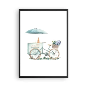 Póster en marco negro - Ilustración en acuarela de una bicicleta con helado y flores. - 50x70cm - Dulce recuerdo del verano - Decoración de pared moderna para salón y dormitorio ARTTOR