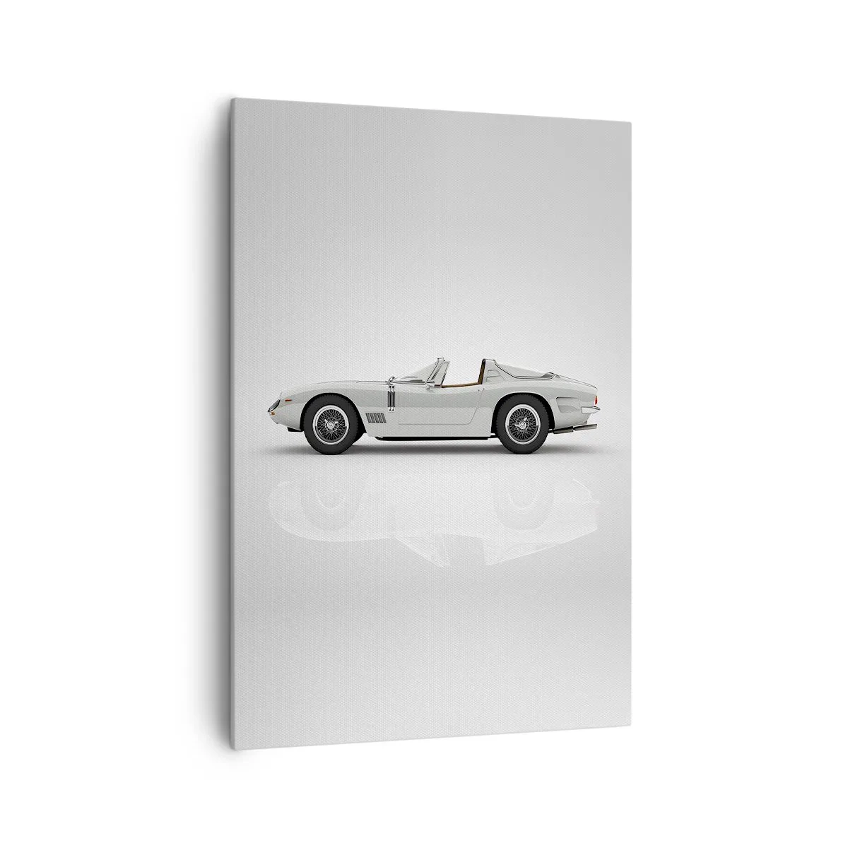 Cuadro sobre lienzo - Impresión de Imagen - Clásico convertible blanco sobre fondo claro. - 70x100cm - Una promesa de diversión - Decoración de pared moderna para salón y dormitorio ARTTOR