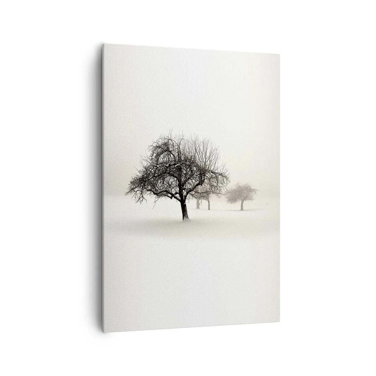 Cuadro sobre lienzo - Impresión de Imagen - Árboles en un campo cubierto de nieve rodeado de niebla. - 70x100cm - Sueño de invierno - Decoración de pared moderna para salón y dormitorio ARTTOR