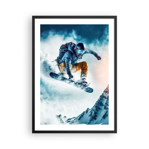 Póster en marco negro - Un snowboarder vuela sobre un pico de montaña cubierto de nieve. - 50x70cm - Emociones extremas - Decoración de pared moderna para salón y dormitorio ARTTOR