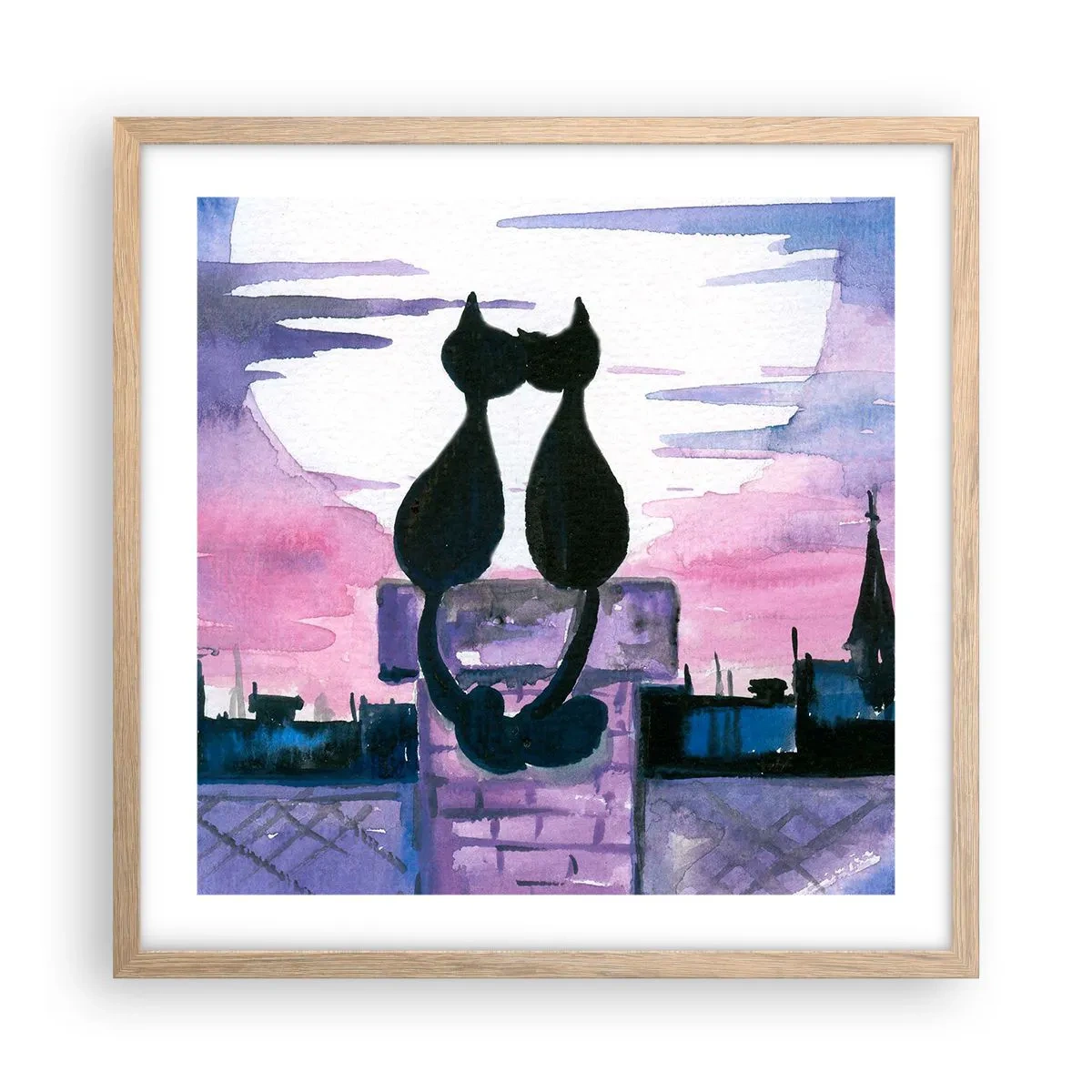 Póster en marco roble claro - Cita bajo la luna - 50x50 cm