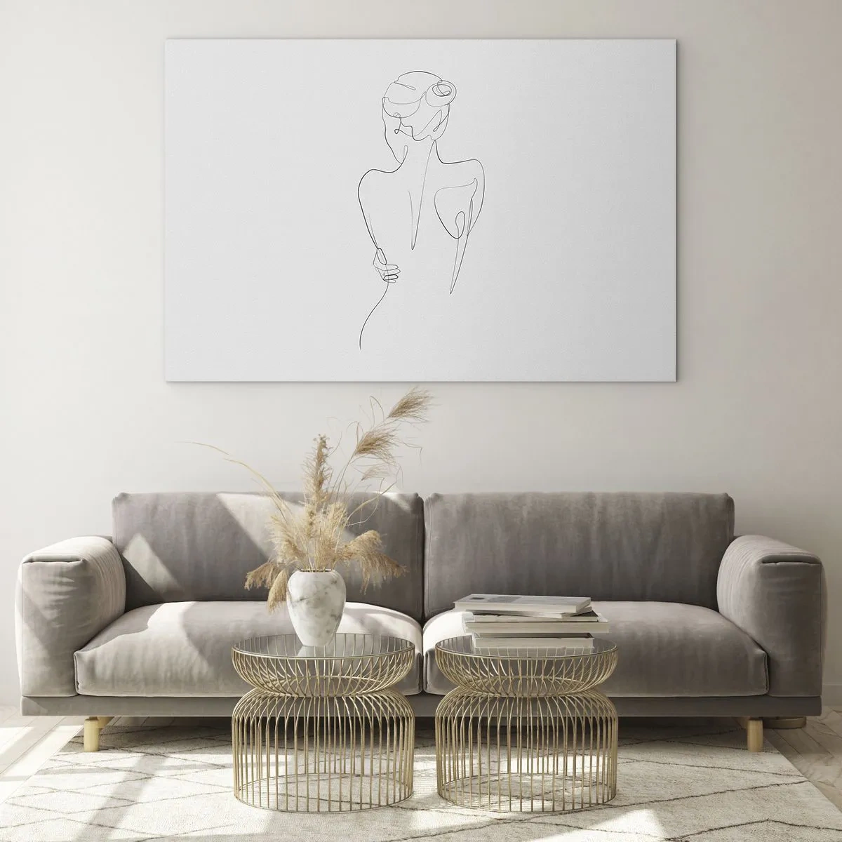 Cuadro sobre vidrio - Impresiones sobre Vidrio - Un delicado boceto de una sola línea de una mujer de espaldas. - 120x80cm - Música del cuerpo - Decoración de pared moderna para salón y dormitorio ARTTOR