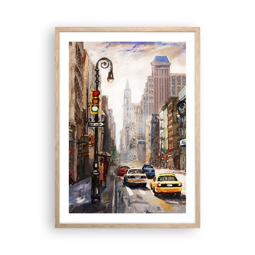 Póster en marco roble claro - Nueva York - también colorida bajo la lluvia - 50x70 cm