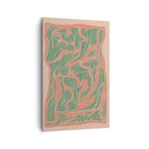 Cuadro sobre lienzo - Impresión de Imagen - Un patrón de plantas en tonos verdes y naranjas. - 80x120cm - Lucha entre el coral y el verde - Decoración de pared moderna para salón y dormitorio ARTTOR