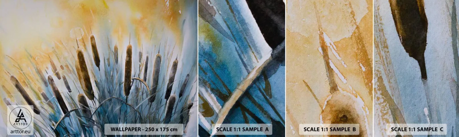 Muestra De Fotomural Standard Eco - El frío del agua, el calor del sol - Caña, Paisaje, flores - 100x30 cm