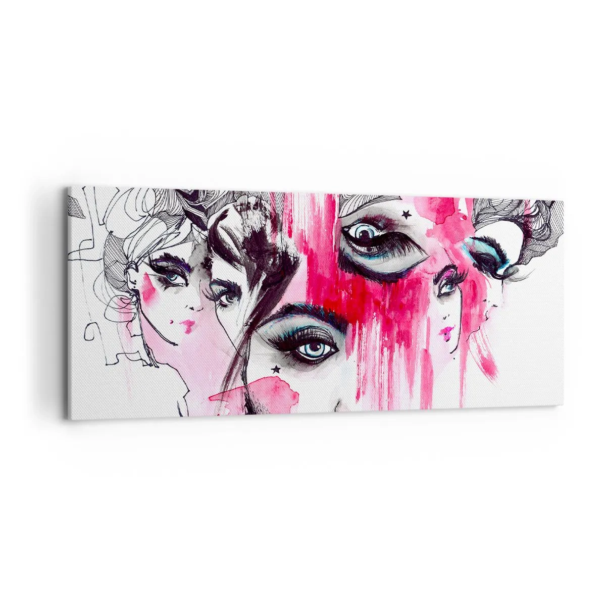 Cuadro sobre lienzo - Impresión de Imagen - Rostro abstracto en tonos rosa y negro. - 120x50cm - Ojos abstractos - Decoración de pared moderna para salón y dormitorio ARTTOR