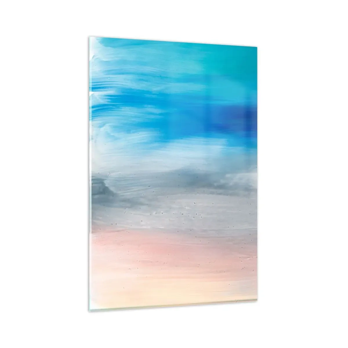 Cuadro sobre vidrio - Impresiones sobre Vidrio - Pinceladas abstractas en tonos azules y rosas - 80x120cm - Elementos: aire - Decoración de pared moderna para salón y dormitorio ARTTOR