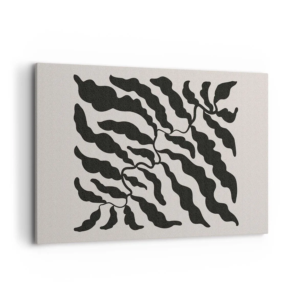 Cuadro sobre lienzo - Impresión de Imagen - Ramitas con hojas en negro sobre un fondo claro - 120x80cm - La naturaleza de un cuadrado - Decoración de pared moderna para salón y dormitorio ARTTOR
