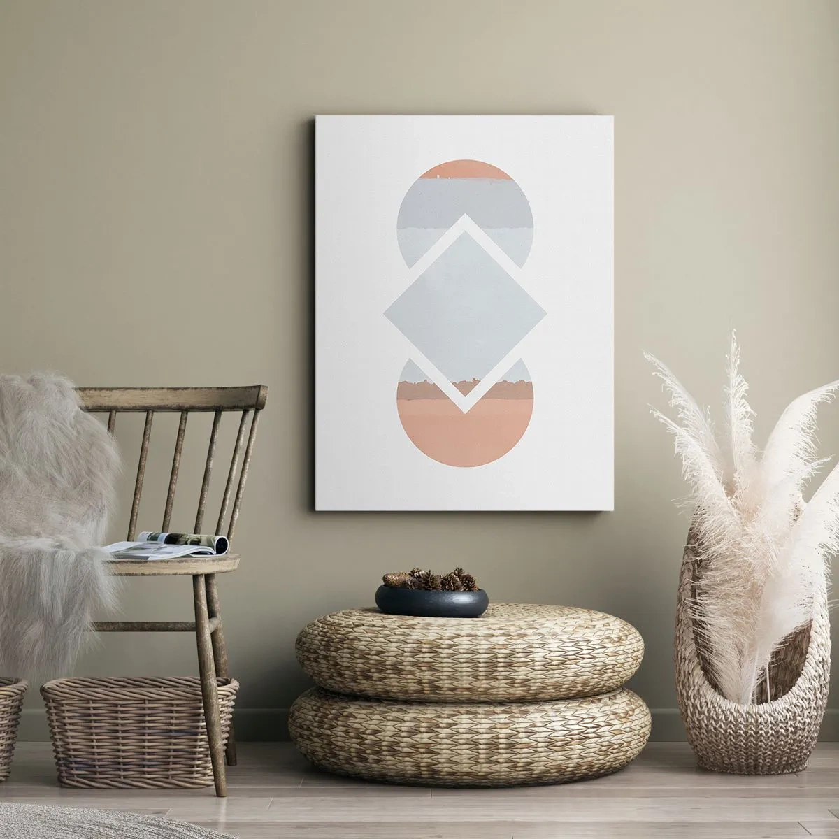 Cuadro sobre lienzo - Impresión de Imagen - Una pintura minimalista con formas geométricas. - 80x120cm - Arte geométrico - Decoración de pared moderna para salón y dormitorio ARTTOR