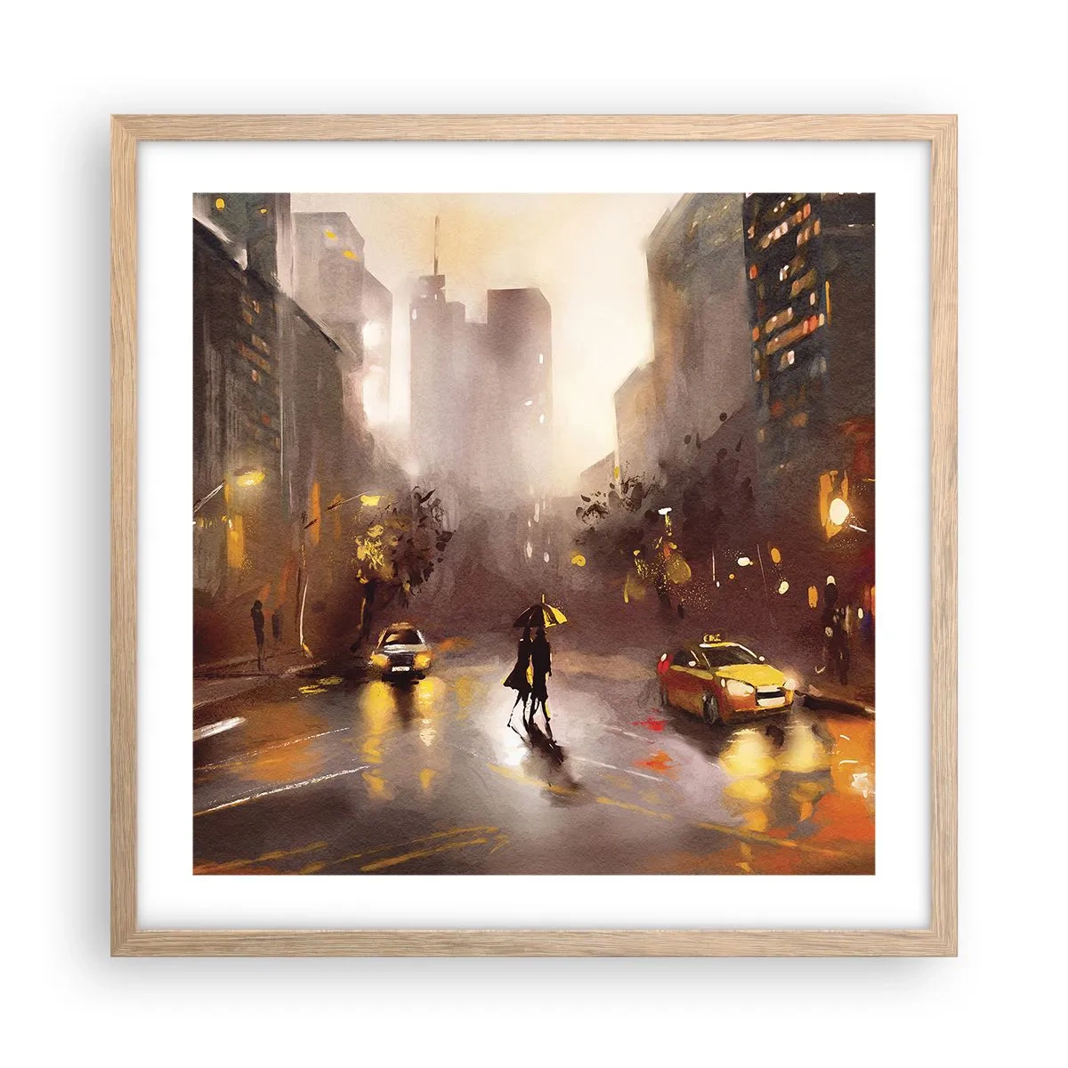 Póster en marco roble claro - En las luces de Nueva York - 50x50 cm