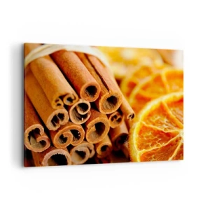 Cuadro sobre lienzo - Impresión de Imagen - Palitos de canela con rodajas de naranja secas en colores cálidos - 120x80cm - ¿Puedes oler su aroma? - Decoración de pared moderna para salón y dormitorio ARTTOR