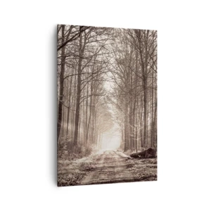 Cuadro sobre lienzo - Impresión de Imagen - Un sendero forestal entre árboles en tonos sepia. - 70x100cm - La catedral del bosque - Decoración de pared moderna para salón y dormitorio ARTTOR
