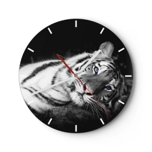 Reloj de pared - Reloj de vidrio - Un tigre blanco con ojos azules intensos. - 30x30cm - Salvaje y tranquilo - Decoración de pared moderna para salón, cocina y dormitorio ARTTOR