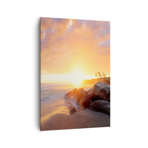 Cuadro sobre lienzo - Impresión de Imagen - Puesta de sol sobre la costa rocosa - 70x100cm - Brisa luminosa del atardecer - Decoración de pared moderna para salón y dormitorio ARTTOR
