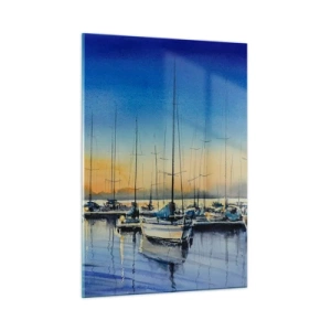 Cuadro sobre vidrio - Impresiones sobre Vidrio - Veleros en el puerto al atardecer - 50x70cm - El final de un buen día - Decoración de pared moderna para salón y dormitorio ARTTOR