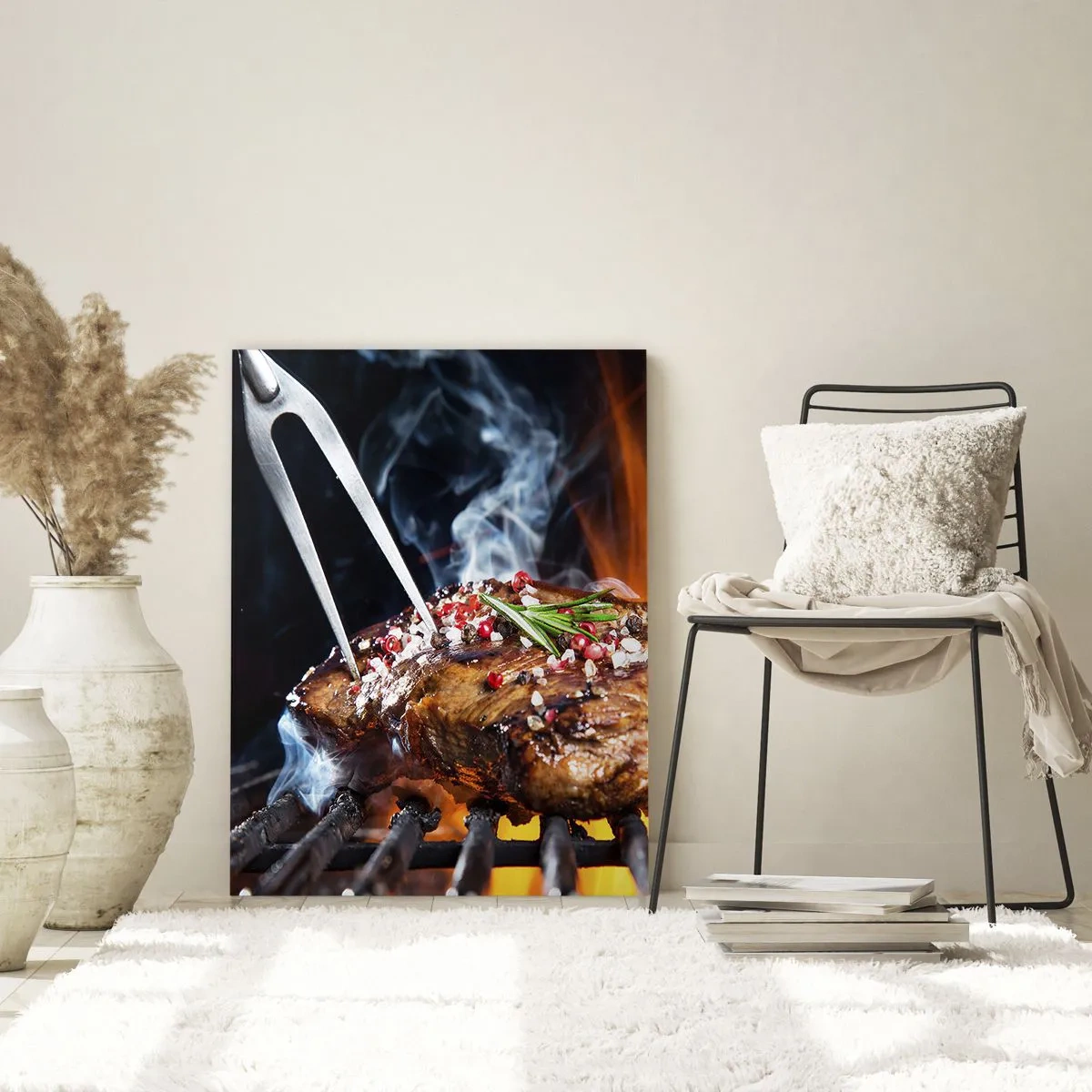 Cuadro sobre vidrio - Impresiones sobre Vidrio - Filete a la parrilla con especias - 80x120cm - Jugoso y fragante - Decoración de pared moderna para salón y dormitorio ARTTOR