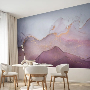 Fotomural Premium Sand - Composición abstracta de acuarela en tonos morados y dorados. - 100x70cm - Olas de lila y púrpura - Decoración de pared moderna para salón y dormitorio ARTTOR