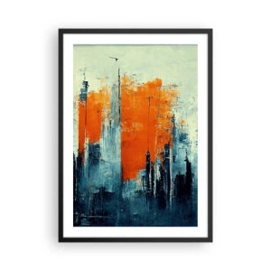 Póster en marco negro - Panorama abstracto de la ciudad en tonos naranja y azul marino - 50x70cm - Paisaje moderno - Decoración de pared moderna para salón y dormitorio ARTTOR