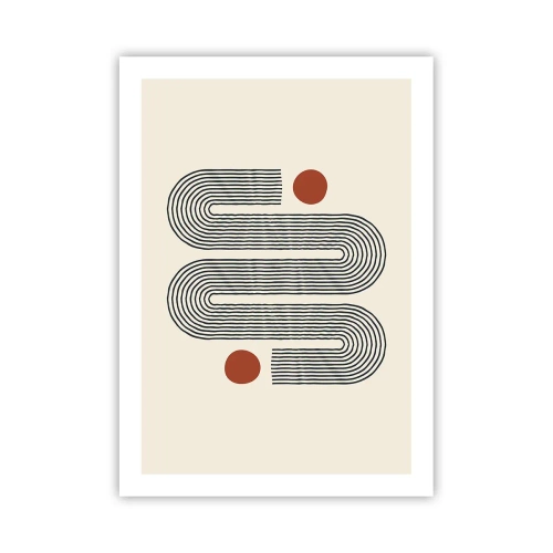 Póster - Patrón geométrico con líneas y círculos rojos. - 50x70cm - De principio a fin - Decoración de pared moderna para salón y dormitorio ARTTOR