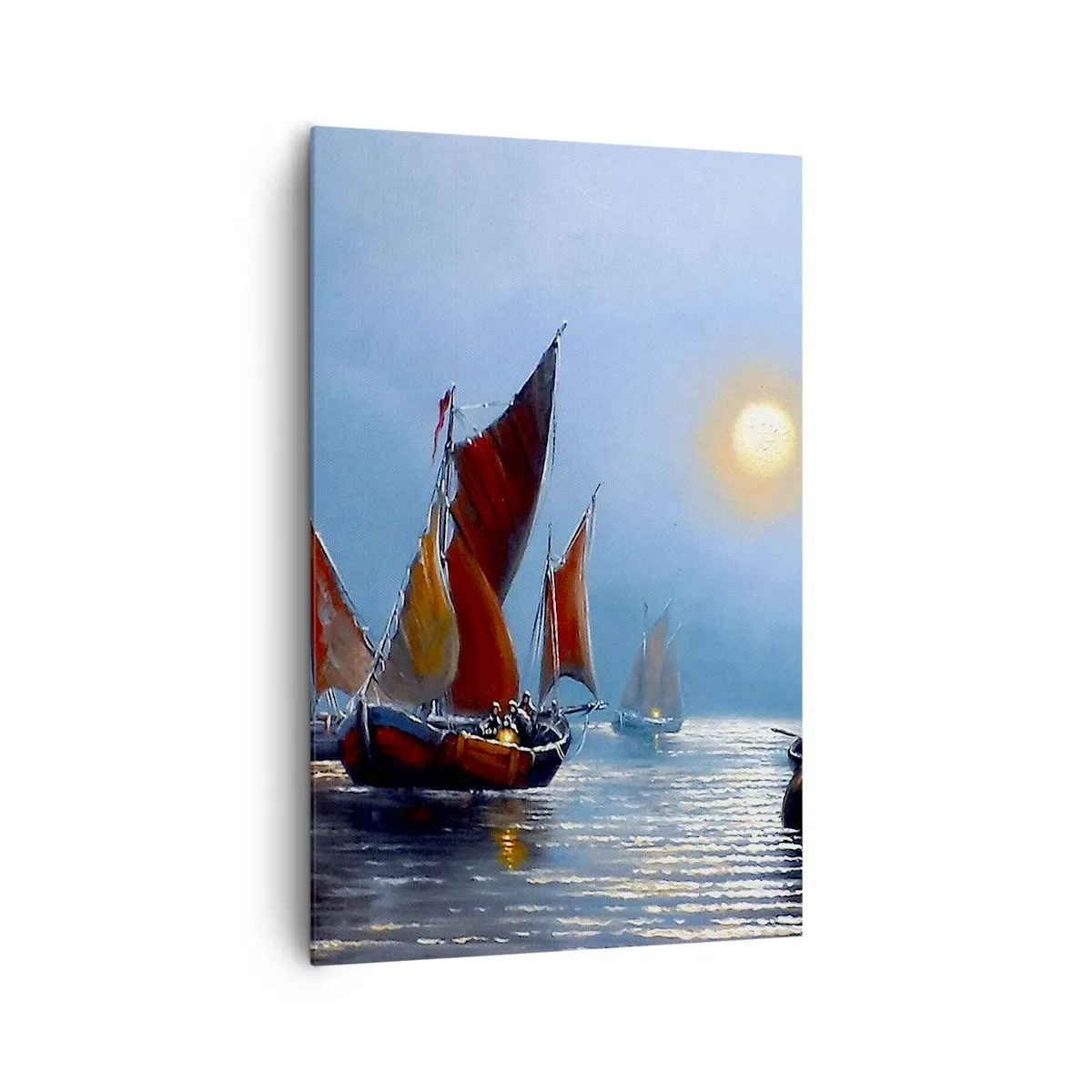 Cuadro sobre lienzo - Impresión de Imagen - Barcos con velas en aguas tranquilas al atardecer - 80x120cm - Pesca nocturna - Decoración de pared moderna para salón y dormitorio ARTTOR