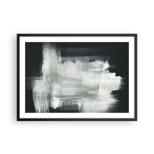 Póster en marco negro - Trazos abstractos blancos sobre un fondo oscuro - 70x50cm - Tejido vertical y horizontal - Decoración de pared moderna para salón y dormitorio ARTTOR