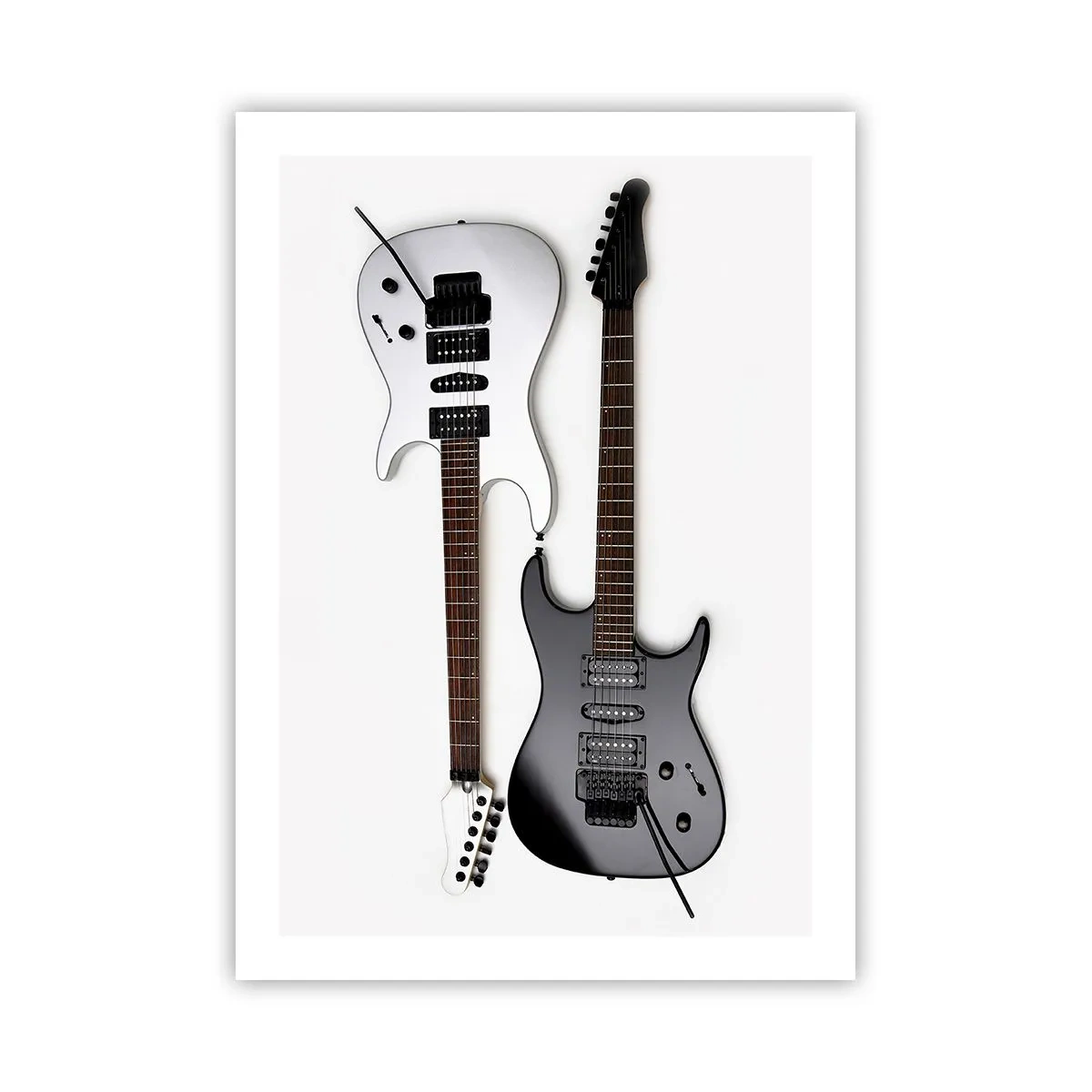 Póster - Guitarras eléctricas modernas sobre un fondo blanco. - 50x70cm - Armonía de formas - Decoración de pared moderna para salón y dormitorio ARTTOR